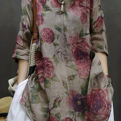 TEMU Women's Shirt, V-neck Top, Basic Casual Print Short Sleeve Blouse, Regular Fit, Summer Fashion Image