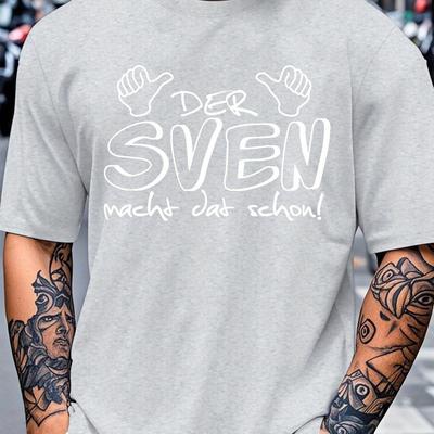 "TEMU Men's Casual Cotton T-shirt With "der Macht Dat Schon" Graphic Print - Regular Fit, Short Sleeve, Round Neck, , Machine Washable, Everyday Tshirt | Graphic Tee |" Image