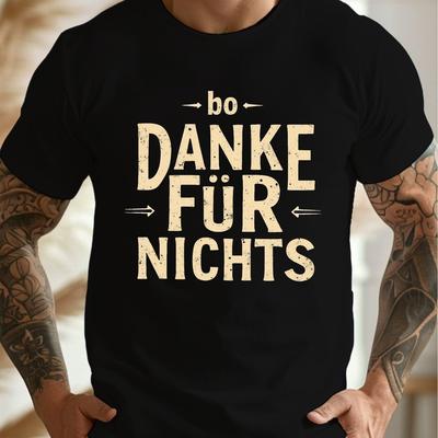 "TEMU Men's "danke Für Nichts" German Text Print Crew Neck T-shirt - Royal Blue Lightweight Summer Tee, Casual Short Sleeve Top With , Machine Washable Regular Fit" Image