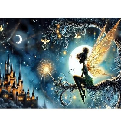 TEMU 1 Set Large Size Round Shape Canvas Diamond Painting Kit, Tahtzsh0302, 5d Crystal, Frameless, Diy, With Design, For Home Wall Decoration Image