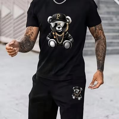 TEMU Men's Graphic T-shirt - Casual Short Sleeve Tee With Cool , 220g/㎡, Machine Washable, Summer Image
