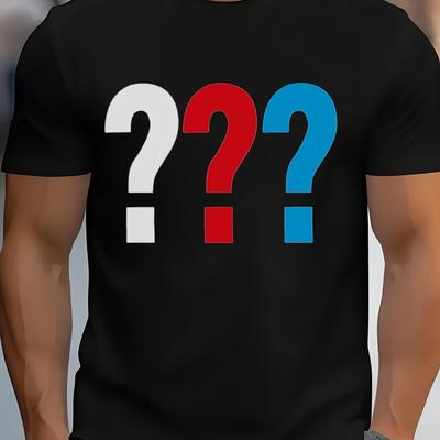 TEMU 3 Question Marks T Shirt - Men's T-shirt - Pure Cotton - Comfortable & Breathable Fabric - Short Sleeve T-shirt Image