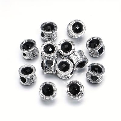 TEMU 10pcs Alloy Double-sided Large Hole Beads Set Inlaid With Artificial Crystal, Spacer Loose Beads For Bracelet Necklace Diy Jewelry Making Accessories Image