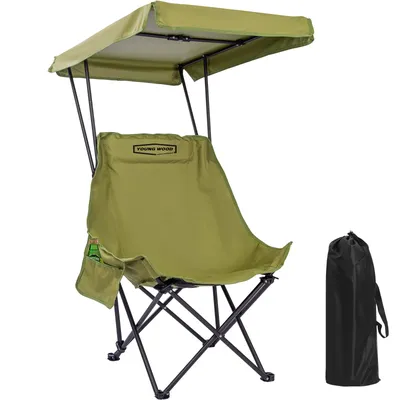 YOUNG WOOD Portable Camping Chair Beach Chair with Shade Canopy, Fold Lightweight Oversized for All, Easy to Open and Close