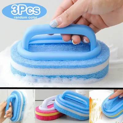 1/3PCS Household Cleaning Brush Magic Handle Sponge Easy Cleaning for Kitchen Bathroom Toilet Wall Window Cleaning Tools