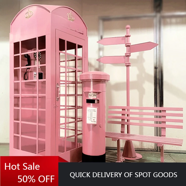 High Quality Pink Telephone Booth Decoration White Antique Telephone Booth