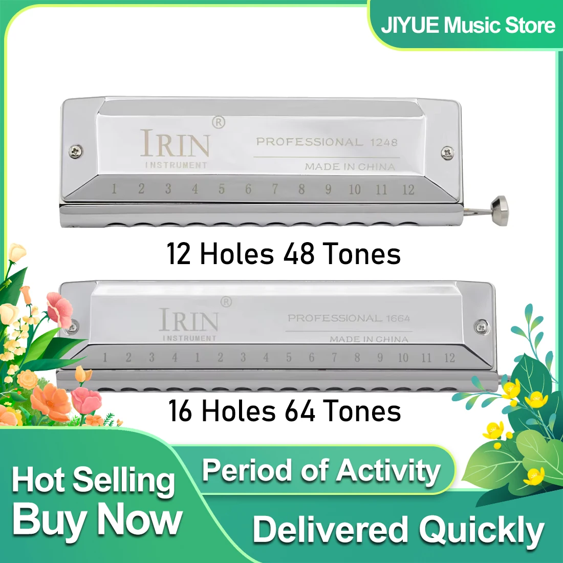 IRIN Chromatische Mundharmonika, 16 Löcher, 64 Noten/12 Löcher, 48 Noten, Semitonen, Mundharmonika, professionelle Mundharmonika, Holzblasinstrument Image