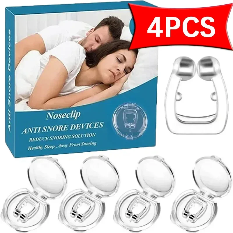 4Pcs schlafhilfe gerät Magnetische Anti Schnarchen Nase Clip Stop Schnarchen Verbessern Atmung Schlaf Hilfe Apnoe Schutz Nacht gerät mit Fall Image
