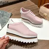 Rosa Stil Frauen Schuhe Lace-up 8CM ferse Plattform Schuhe Gemischte Farbe Sohle Echtes Leder Frau
