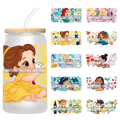 Talavera Cartoon Kids Princess UV DTF Cup Wrap Ready To Apply Transfer Stickers Waterproof For 16OZ Libbey Glass Can Cup Tumbler