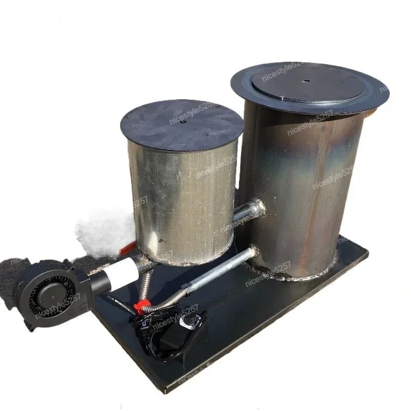 Verbrennung von Altöl, Altöl für den Hausgebrauch, kochendes Wasser im Freien zum Erhitzen, neuer Heißluftofen, Gewächshauszucht Image