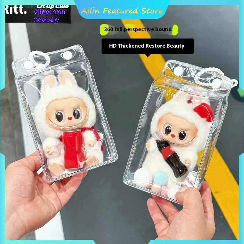 Labubu Vollständig transparente quadratische Wandertasche Labubu Sitzhaltung Schutzhülle Labubu Schutzhülle Display Tasche Mode Image