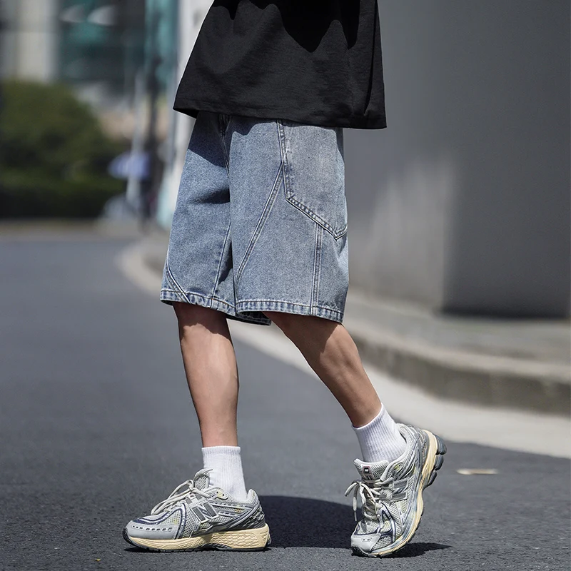 Frühling Waschen Jean Hosen Männer Straße Cowboy Denim Shorts Neutral Lose Geerntete Hosen Lässige Mode Tasche Große Größe 6xl 7xl 8xl Image