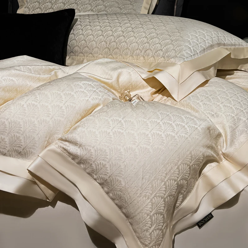 Lyocell Baumwolle Jacquard Weiche Seidige Luxus Bettwäsche Set Königin König Größe Bettbezug Set Bettlaken/Spannbettlaken Kissenbezüge 4 Stücke Image