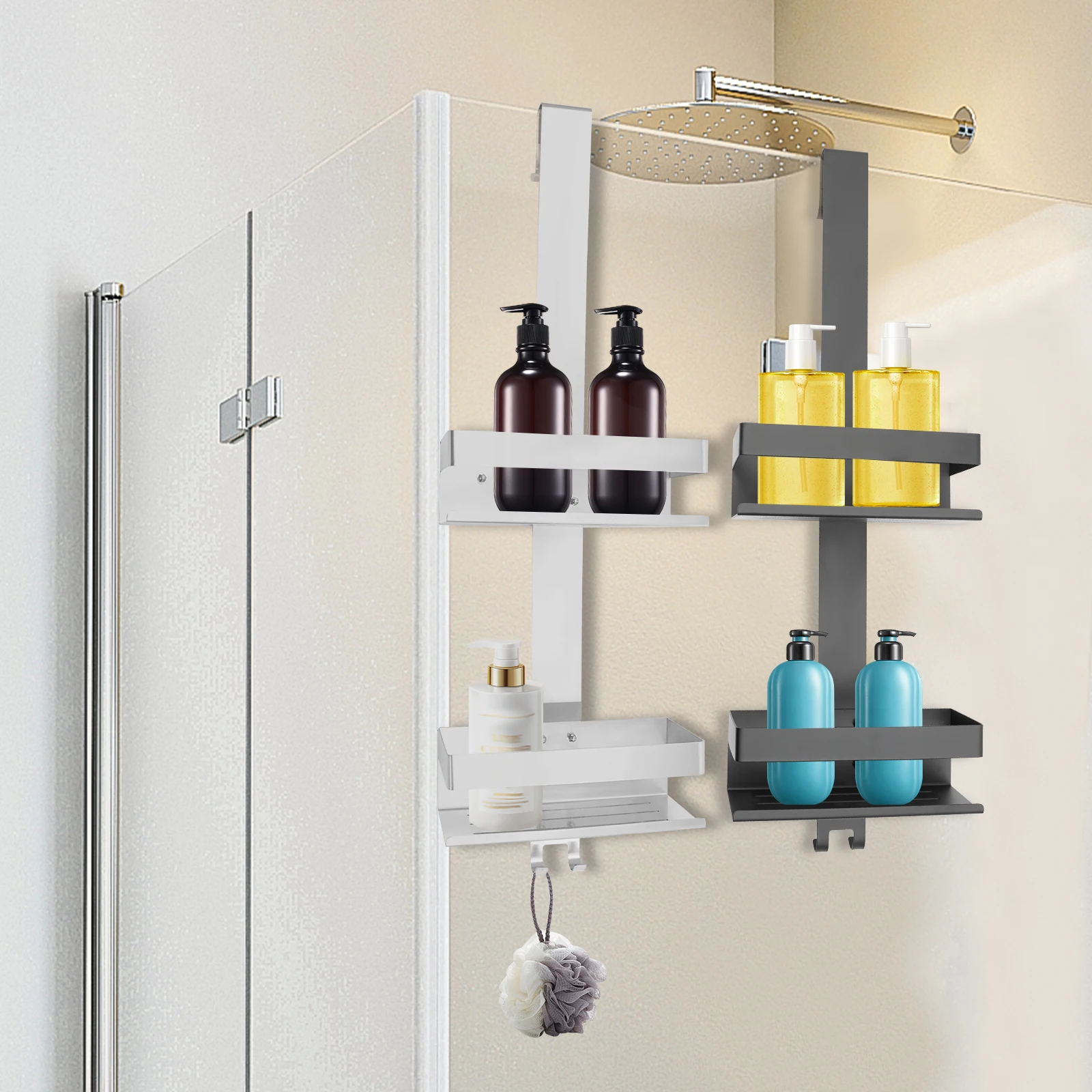 Étagère de salle de bain blanche moderne à 2 niveaux noir/argent, organisateur de salle de bain en acier inoxydable adapté à la salle de bain, cuisine, salon