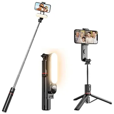 Foldable Selfie Stick Tripod with Fill Light Wireless Bluetooth, 1110mm Bracket, Portable Tripod for iPhone Samsung Smart Phone