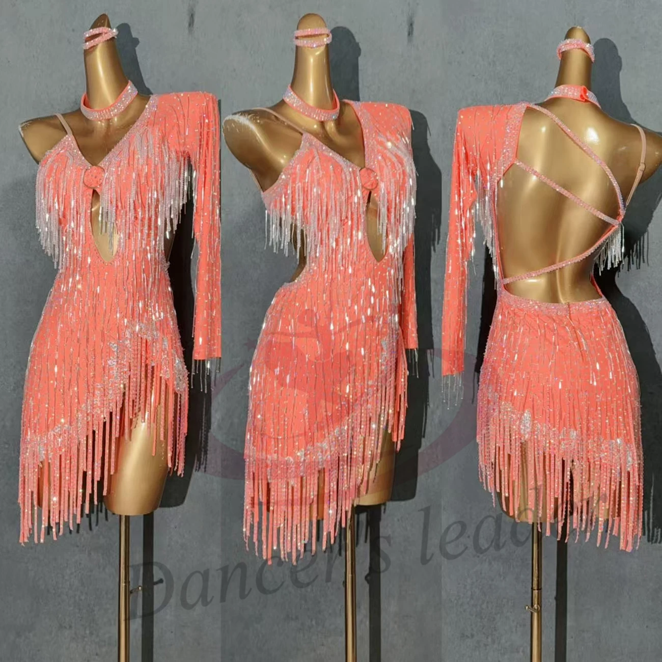 Latin Dance Diamant Weibliche Erwachsene Kinder High-end Angepasst Kristall Quaste Hohl Kleid Samba Performance Kleid Image