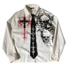 Y2K Weißes Langarmshirt Breathedivinity Retro Gothic T-Shirt Harajuku Roter Schädel Heilige Schreibe