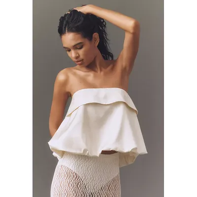 Mare Mare Linen-Blend Strapless Silky Bubble Blouse