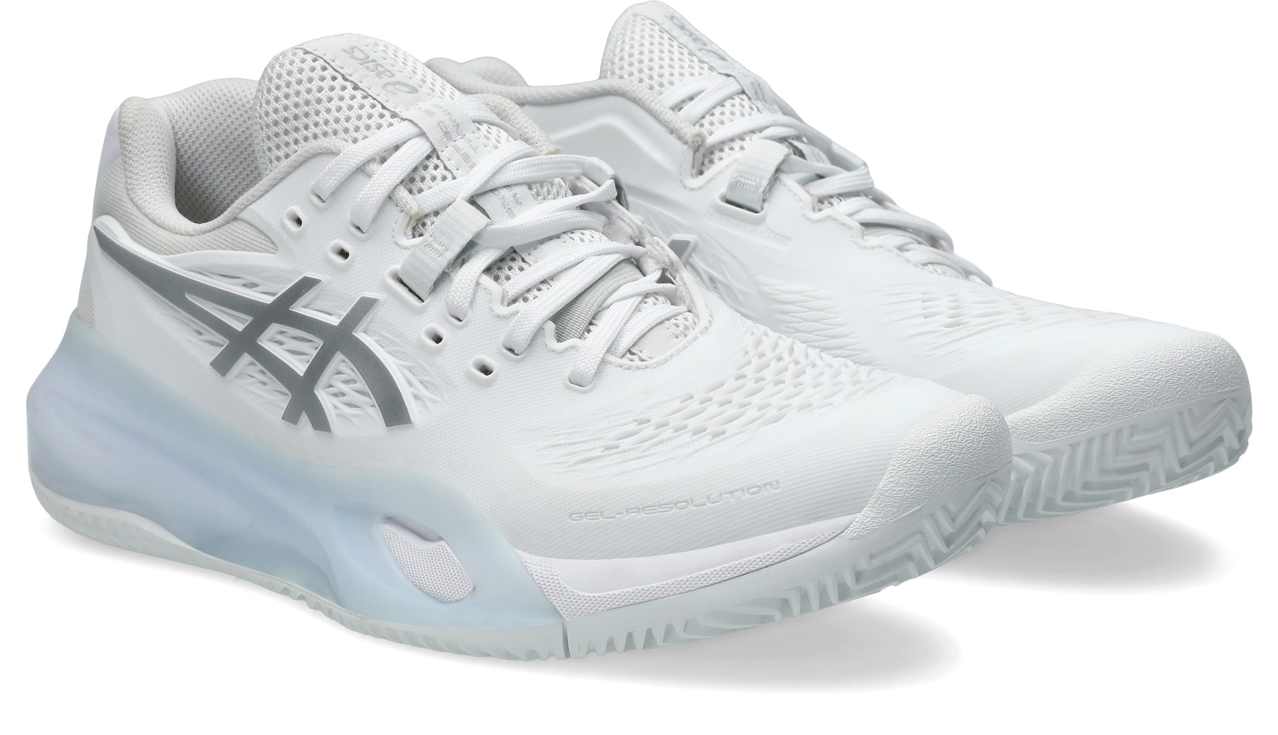 Tennisschuh ASICS "GEL-RESOLUTION X CLAY", Damen, Gr. 43,5, weiß (weiß, pure silber), Synthetik, Textil, Schuhe, für Sandplätze