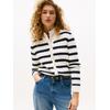 Strickjacke TOMMY HILFIGER "CO CABLE MID GG C-NK LS CARDI", Damen, Gr. M (38), ivory silk, schwarz night navy stp, Strick, Obermaterial: 100% Baumwolle, gestreift, casual, regular fit, Rundhals, Langarm, Strickjacken, mit Zopfmuster