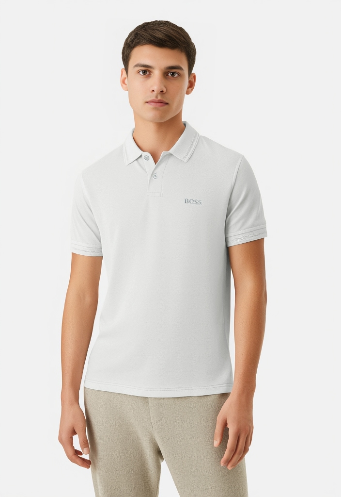 Poloshirt BOSS ORANGE "Pe Interlock", Herren, Gr. XXL, grau (light, pastel grau053), Jersey, Obermaterial: 100% Baumwolle, regular fit, hoch geschlossener Ausschnitt, eingesetzt Strickbündchen, Shirts, aus Baumwoll-Piqué mit Logo-Print Regular