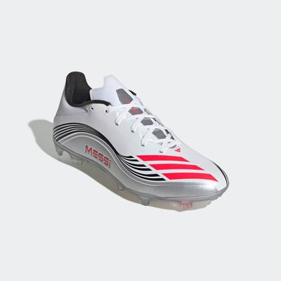 Fußballschuh ADIDAS PERFORMANCE "F50 MESSI LEAGUE FG/MG", Gr. 44, cloud weiß, lucid rot, silber metallic, Synthetik, sportlich, Schuhe, geeignet für Rasen- und Kunstrasenplätze Image