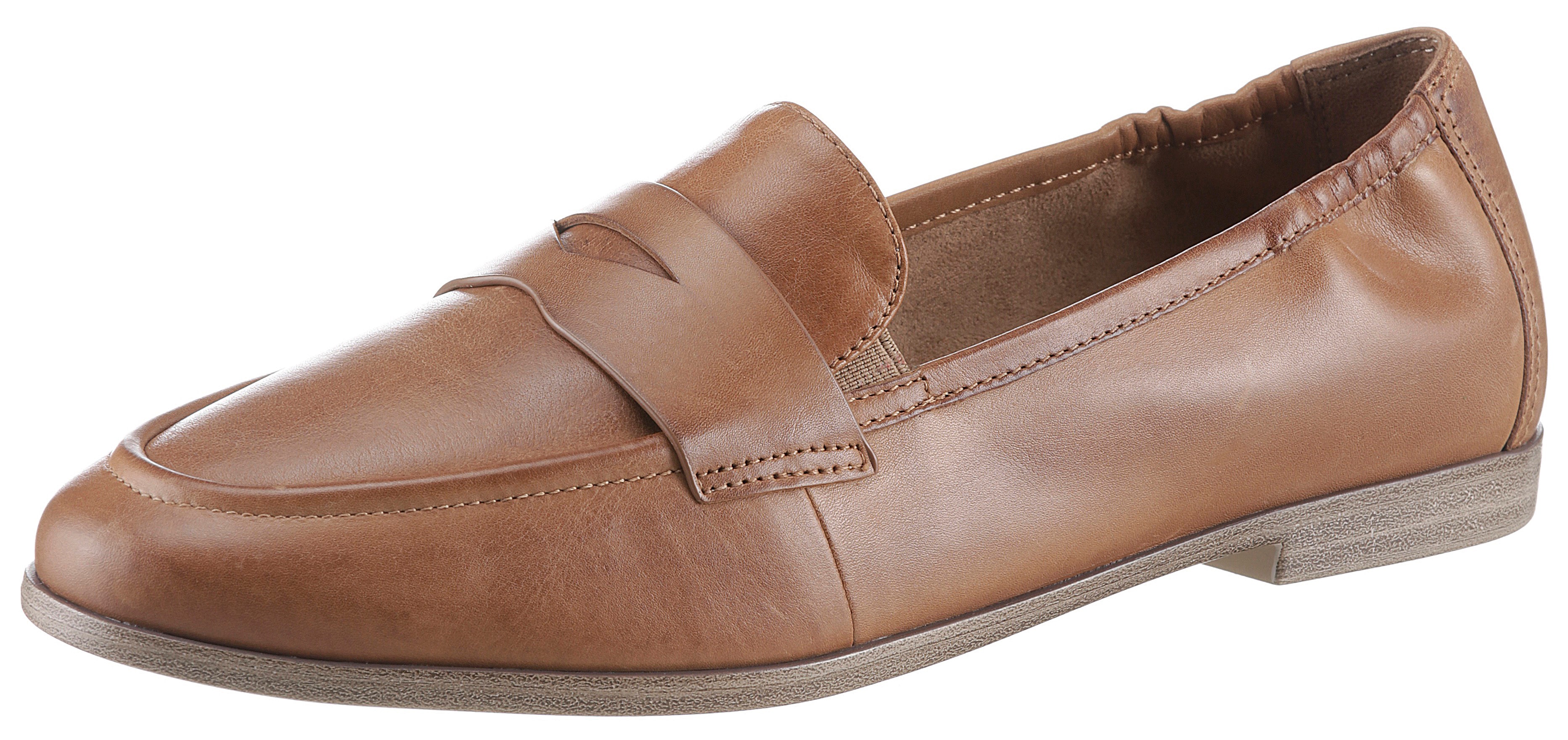 Slipper TAMARIS, Damen, Gr. 37, braun (cognac), Leder, unifarben, Schuhe Slipper, Blockabsatz, Businessschuh, mit klassischem Zierriegel