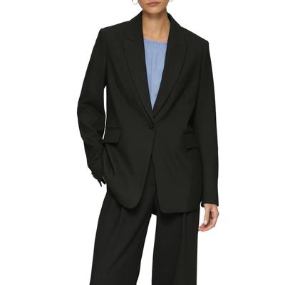 Longblazer S.OLIVER BLACK LABEL, Damen, Gr. 34, schwarz, Web, Obermaterial: 47% Polyester, 47% Viskose, 6% Elasthan. Futter: 100% Polyester, unifarben, klassisch, regular fit hüftbedeckend, Langarm mit Knöpfen, Blazer, im eleganten Look Image