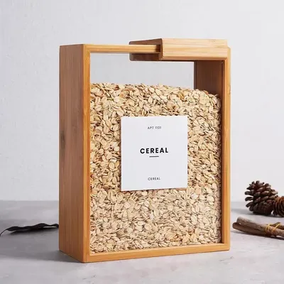 2025 New Bamboo Food Dispenser 2L Kitchen Organizer Food Storage Container Cereal Dispenser for Pantry Organizer Organization
