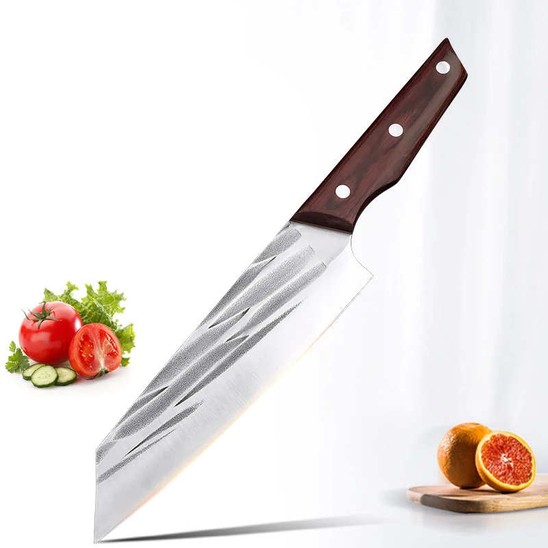 Japanisches Küchenmesser aus Edelstahl, Hackmesser, Fleisch, Obst, Schälermesser, handgeschmiedetes Metzgermesser, Holzgriff, Kochkochmesser Image