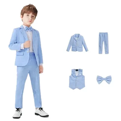 Schulkinder, formeller Blazer, Weste, Hose, Fliege, 4-teilig, Abschlussfeier, Anzug für Jungen, Image