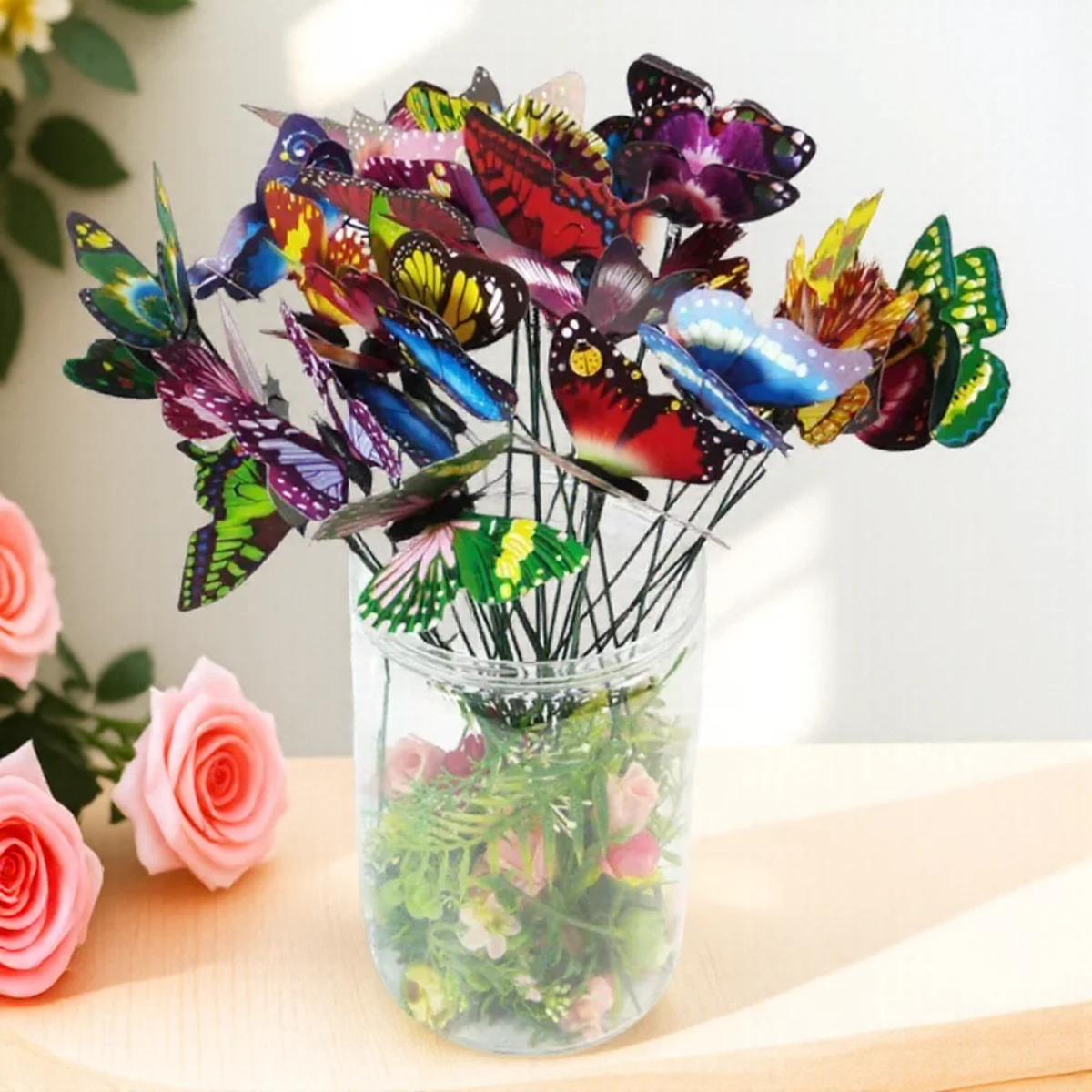 10 Stück bunte Garten-Blumentöpfe, skurrile Schmetterlingsdekoration, zufällige verschiedene Farben für die Gartendekoration im Freien Image