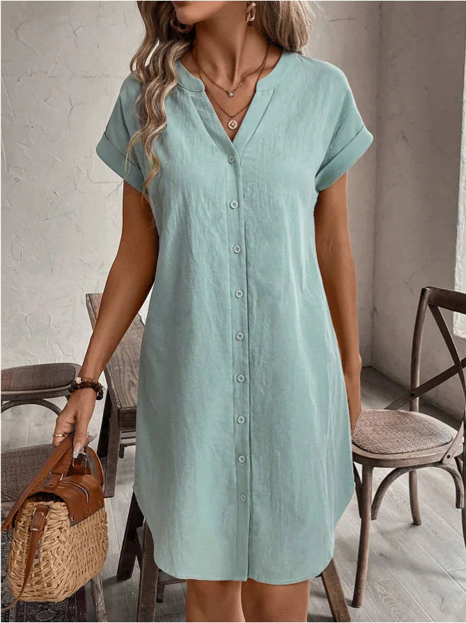 Frauen Casual Bluse Kleid Einfache V-ausschnitt Taste Leinen Kleid Taschen Lose Große Größe Hemd Kleid Plus Größe Damen Kleider