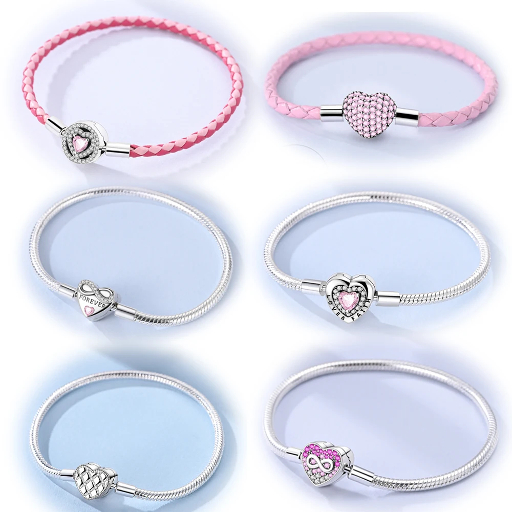 Original 925 Sterling Silber Armbänder 17-20 CM Liebe Herz Blumen Schmetterling Charms Perlen Armband Für Frauen Mode Schmuck geschenk Image