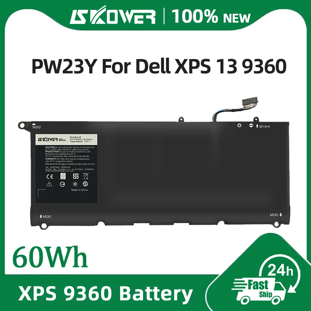 SKOWER Hochleistungs-Laptop-Akku mit 60 Wh PW23Y für DELL XPS 13 9360 Serie RNP72 TP1GT P54G