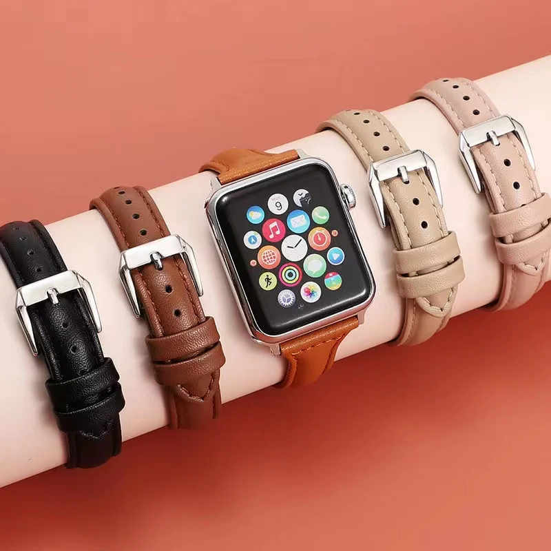 Schlankes Lederarmband für Apple Watch Band 44 mm 40 mm 41 mm 42 mm 49 mm 44 mm Armband Apple Watch 10 46 mm Bänder Ultra 9 7 8 SE 5 4 6 Image