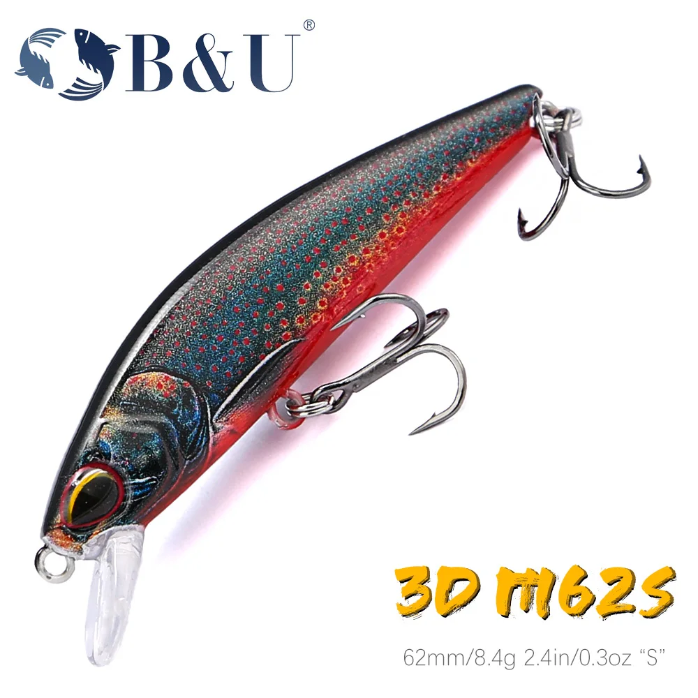 B&U 62 mm 8,4 g sinkende Minnow-Wobbler, Angelköder, Forellenköder und harter Köder, Jerkbait für Barsch-Angelgerät Image