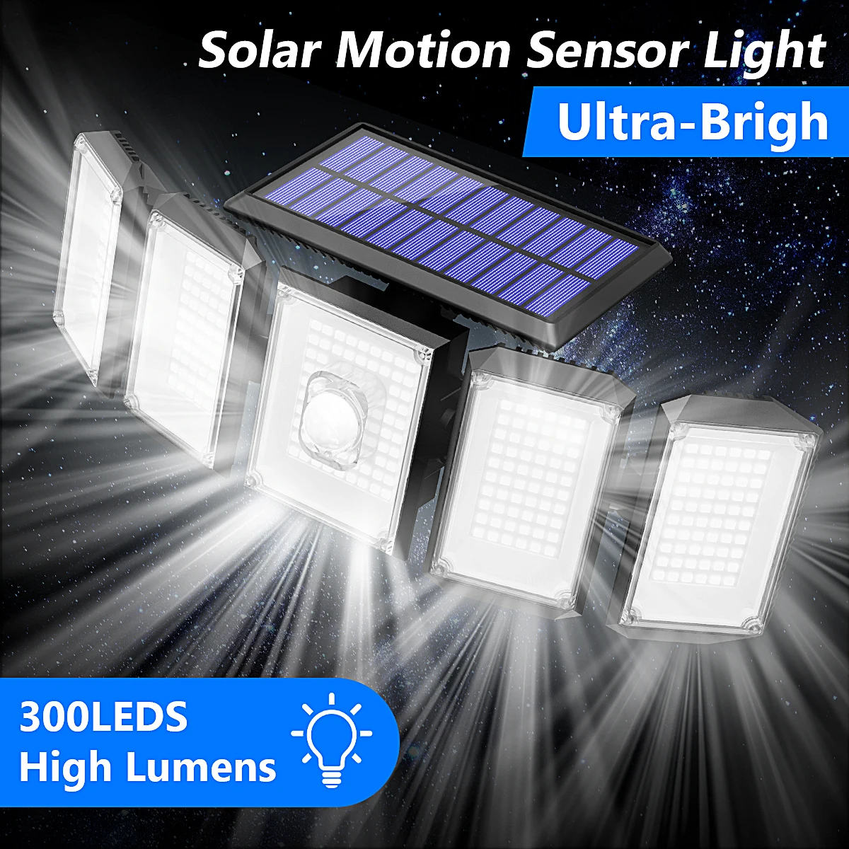 416 LEDs Solarleuchten Außenbewegungssensor, 5 Köpfe, 3 Modi 2400 mAh 350 ° Beleuchtung wasserdichte Flut-Sicherheitslampe für die Veranda Image