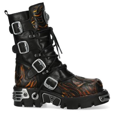 New Rock M-591-C58 Halbhohe Gothic-Stiefel aus schwarzem Flammenleder mit Metallic-Effekt Image