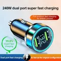 Adattatore per caricabatteria da auto da 240 W a ricarica rapida con 2 porte USB per iPhone Samsung Xiaomi Caricabatterie a ricarica rapida con display digitale