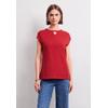 T-Shirt STREET ONE STUDIO, Damen, Gr. 46, rot (mandarin rot), Stoff, 80% Polyester, 20% Viskose, unifarben, casual, normal normal, V-Ausschnitt, ohne Ärmel abgesteppt, Shirts, aus elastischem Materialmix