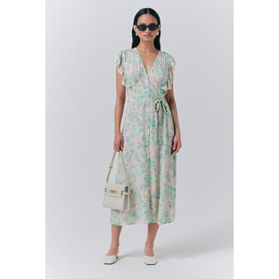 Ghost Lucia Crepe Floral Belted Midi Dress