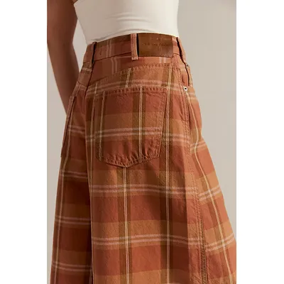 We The Free High Top Wide Crop Plaid Jeans at Free People in Rust Plaid, Size: 31