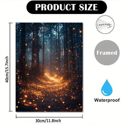 "TEMU 1pc Firefly Canvas Print, Wooden Wall Art, Magical Nighttime Scenery, 11.8" X 15.7" Decor For Living Room, Bedroom, Office" Image