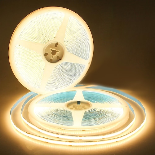 24 V COB-LED-Lichtstreifen, 20 m (2 Rollen à 10 m), Set, zuschneidbar, 11 W/m, 320 LEDs/m, CRI 93, LED-Bandleuchten mit Netzteil für Schlafzimmer, Küche, Wohnzimmer, Decke Image