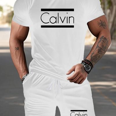 TEMU Sports Outdoor Men's Short Sleeve + Shorts Two-piece Set, Comfortable And Breathable Fashionable Casual Sports Suit Jogging Set Image