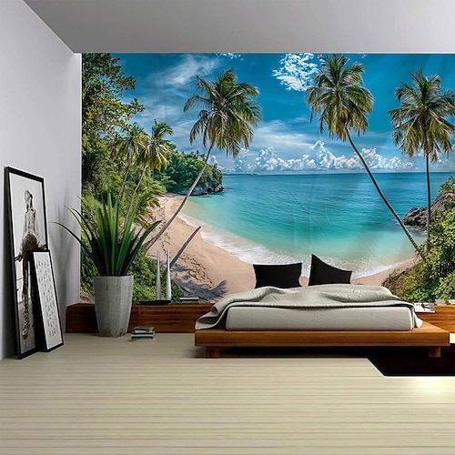 Strand Kokospalme Landschaft Sommer hängende Tapisserie Wandbild Kunst große Wandteppich Wandbild Dekoration Fotos Hintergrund Teppich Vorhänge Home Schlafzimmer Wohnzimmer Dekoration Image