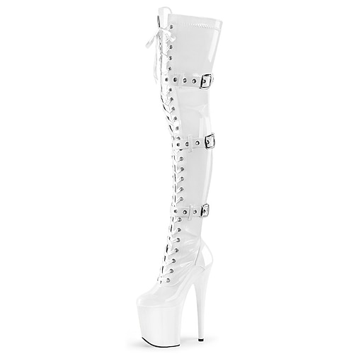 Overknee-Stiefel aus rotem Lackleder für Damen mit Plateausohle – Overknee-Stiefel mit Schnallenriemen und Stilettoabsatz für Clubwear, Cosplay und exotische Tanzauftritte Image