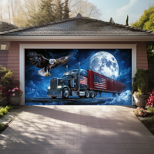 4. Juli Türdekorationen Garagentorabdeckung Amerikanischer patriotischer Adler Außenbanner großes Hintergrundbild für das festliche Außen-Garagentor Wanddekorationen für zu Hause Image